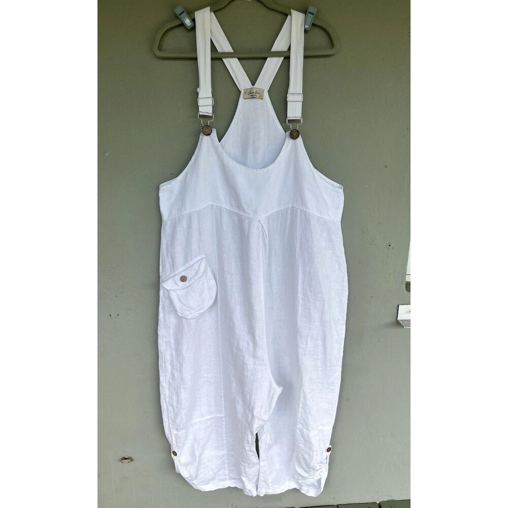 Puro Lino Linen Harem Jumpsuit OS White Romper Made In Italy Lagenlook Coastal